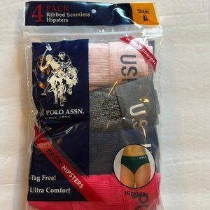 Polo ASSN. . Tag free, ultra comfort, four pack, hipsters,  large.